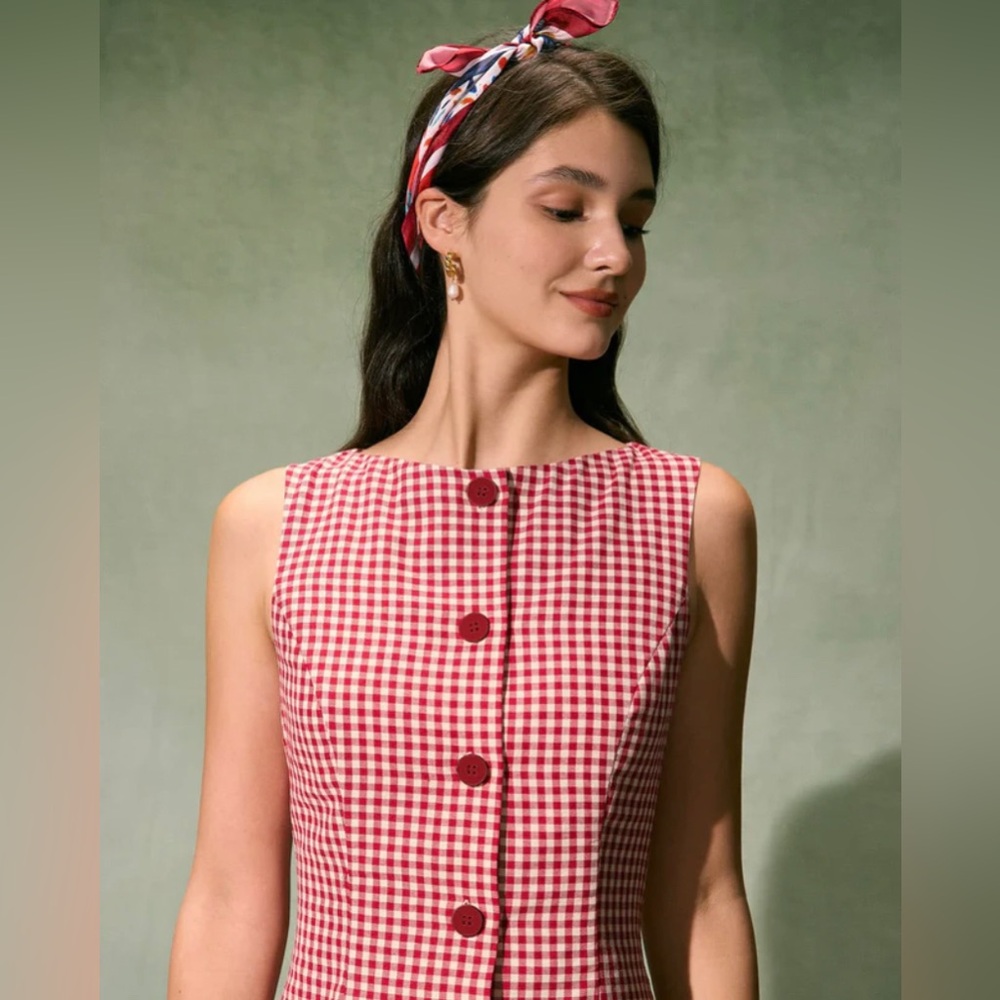 NWT RIHOAS The Red Boat Neck Plaid Mini Dress - Picture 2 of 8
